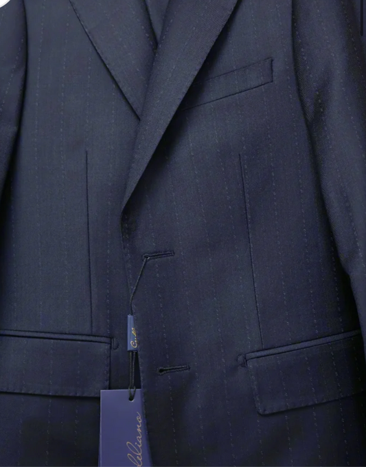 Cardeliano Men’s Navy Wool Suit-Dotted Pinstripes Purple CAE1-9500