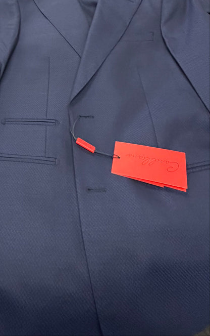 Cardeliano Mens Navy Wool Slim Fit Boys Suit Set – Formal Dress Suit with Mini Diamond Grid GSFA226803