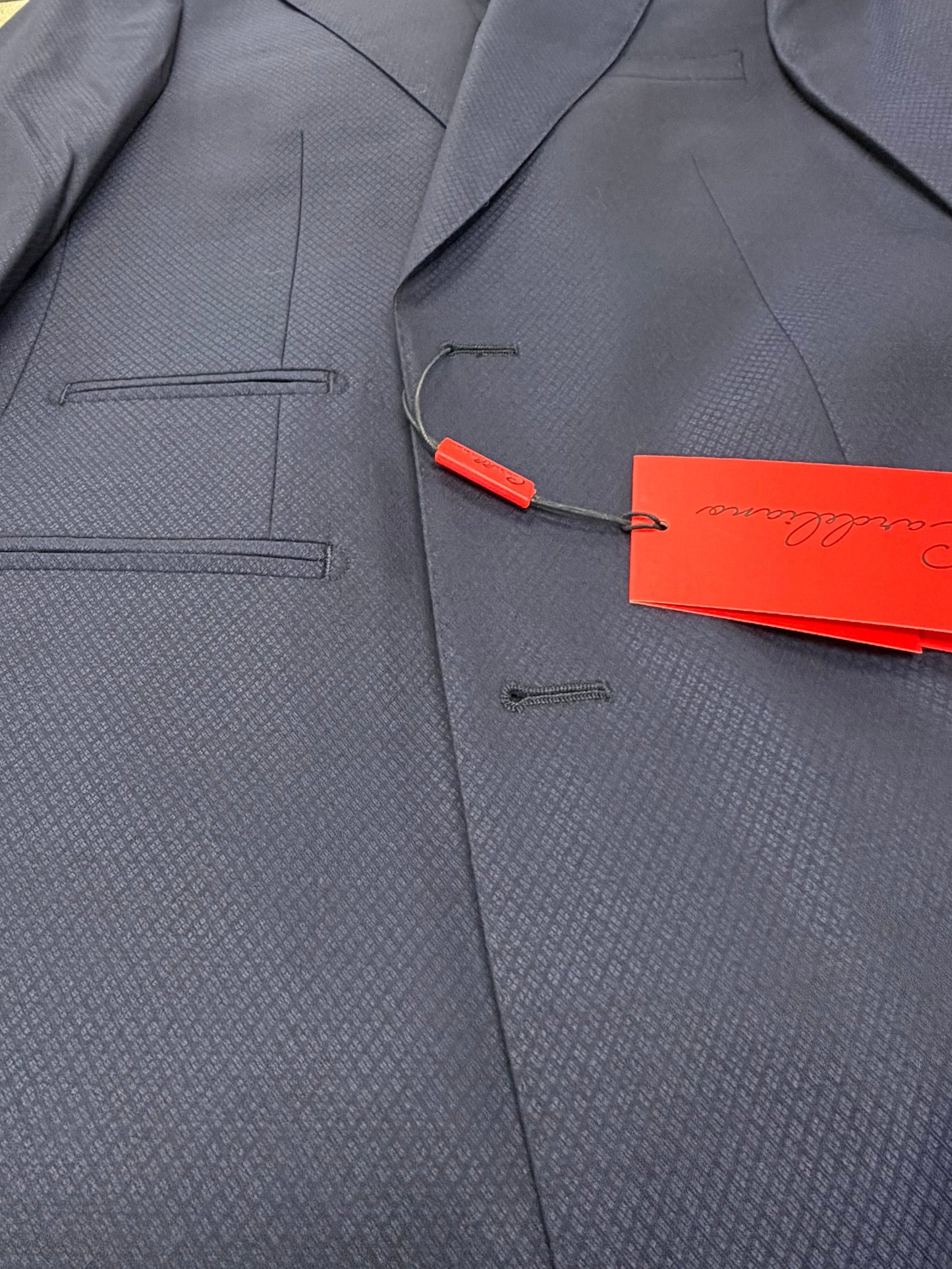 Cardeliano Mens Navy Wool Slim Fit Boys Suit Set – Formal Dress Suit with Mini Diamond Grid GSFA226803