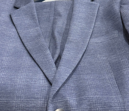 Steel Blue Plaid stretch jacket lapel close up