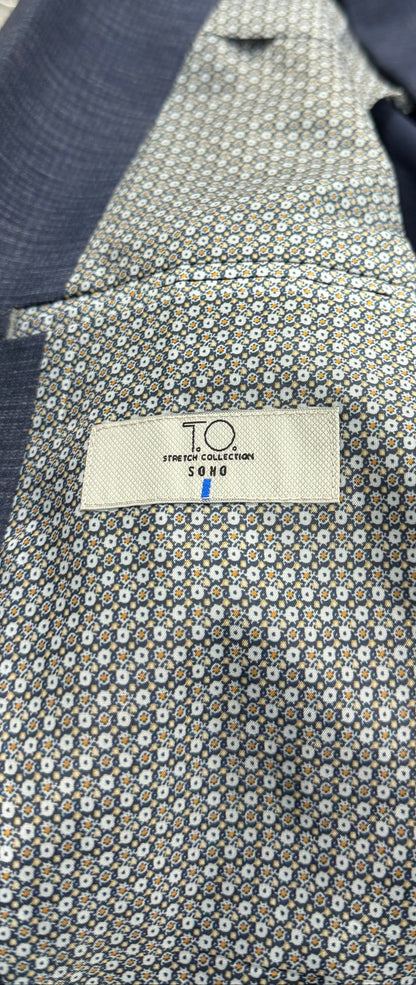 Steel Blue Plaid stretch jacket inside lining 