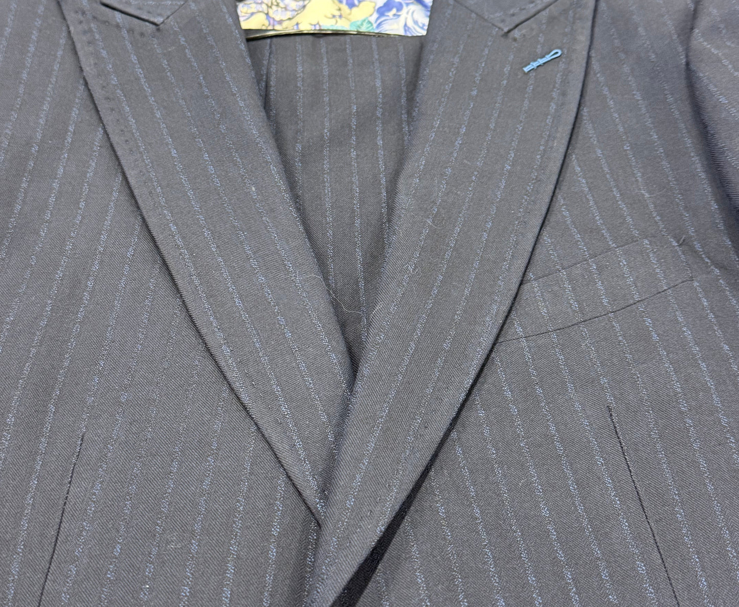 Slim fit boys navy pinstripe suit peak lapel detail