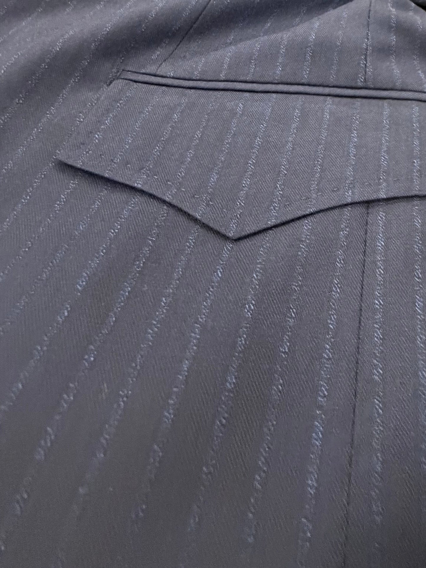 Slim fit boys navy pinstripe suit pocket flap detail