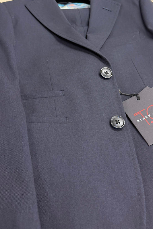 Navy blue suit with front buttons