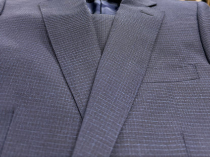 Navy suit jacket with mini checks