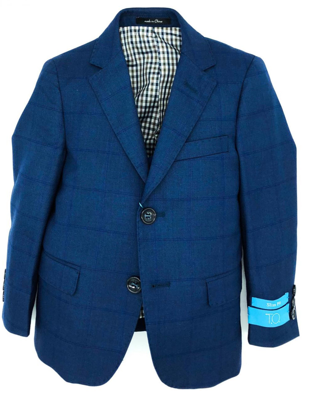 Boys TO Blue Plaid Suit Jacket Size 12 Slim TR 6040-2