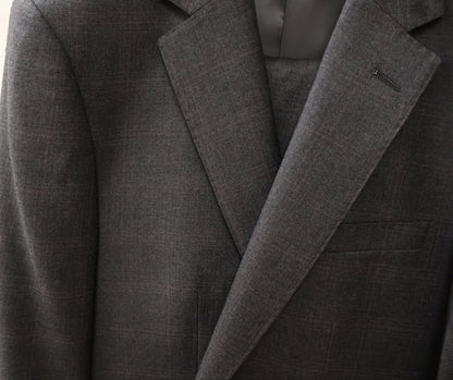 Cardeliano Mens Charcoal Wool Suit -burgundy Plaid Pattern 