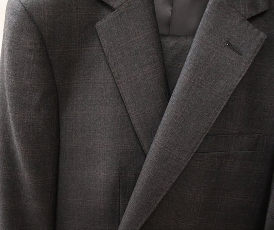 Cardeliano Mens Charcoal Wool Suit -burgundy Plaid Pattern 