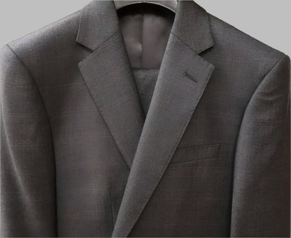 Cardeliano Mens Charcoal Wool Suit -burgundy Plaid Pattern 
