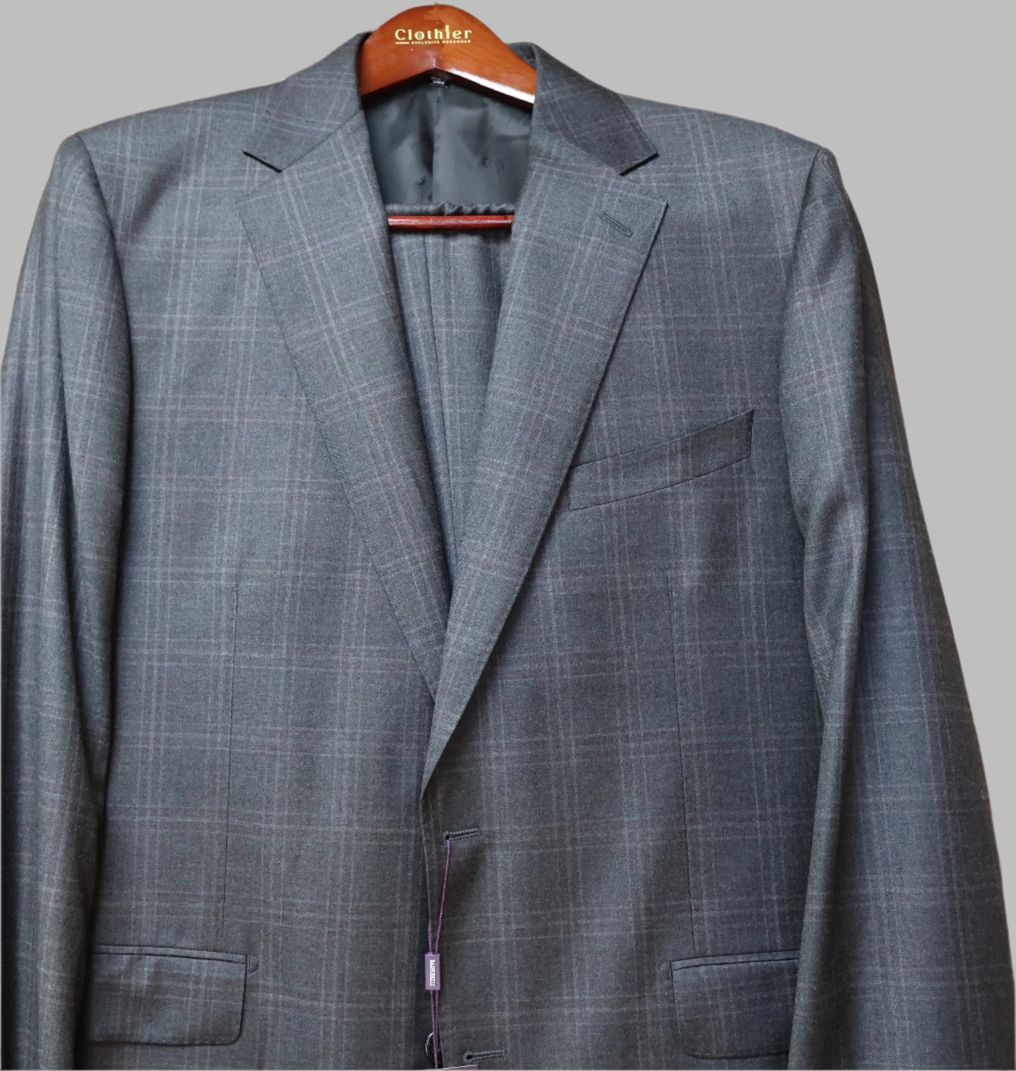 Bartorelli Napoli Men’s Charcoal wool Suit Windowpane Pattern 