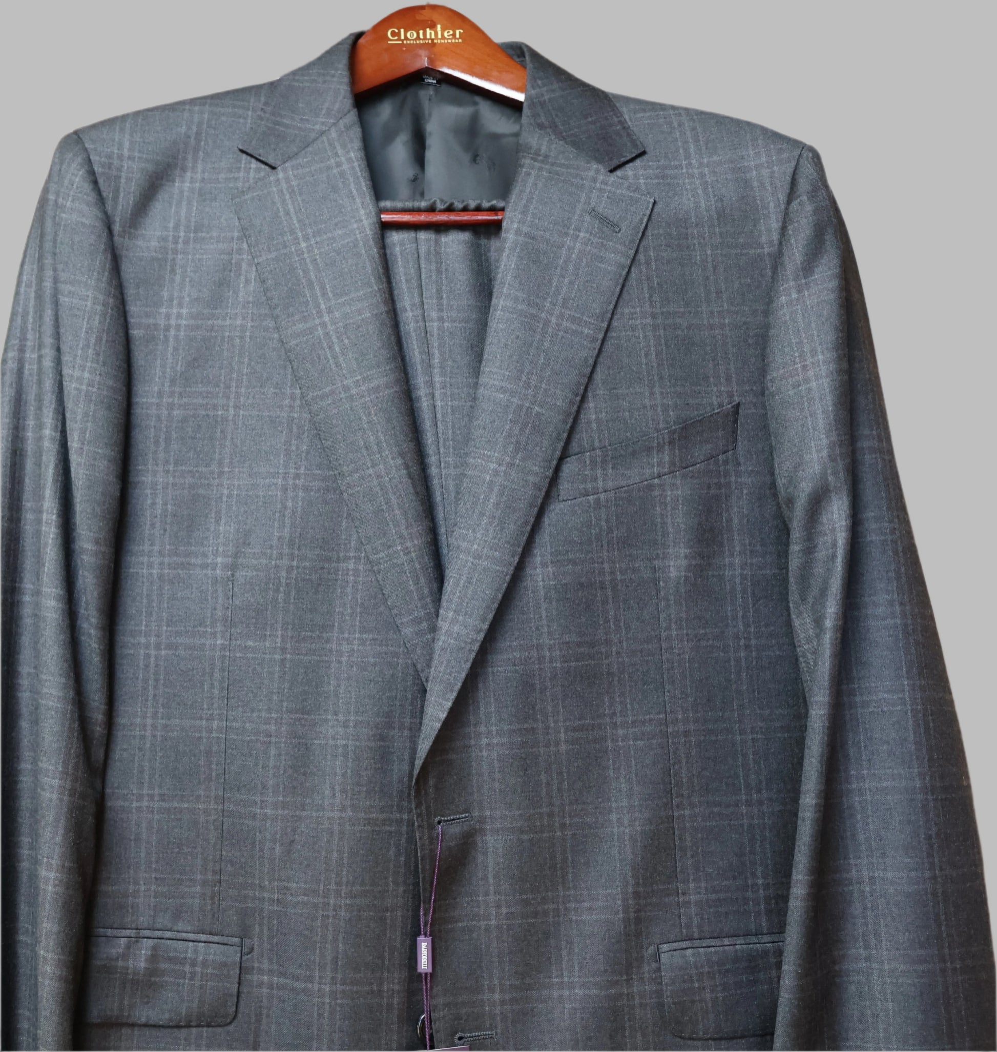 Bartorelli Napoli Men’s Charcoal wool Suit Windowpane Pattern 