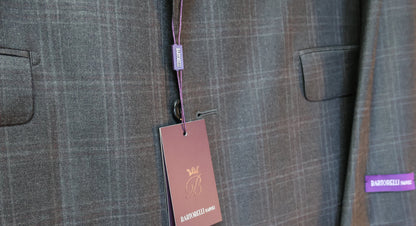 Bartorelli Napoli Men’s Charcoal Wool Suit-Windowpane Pattern 