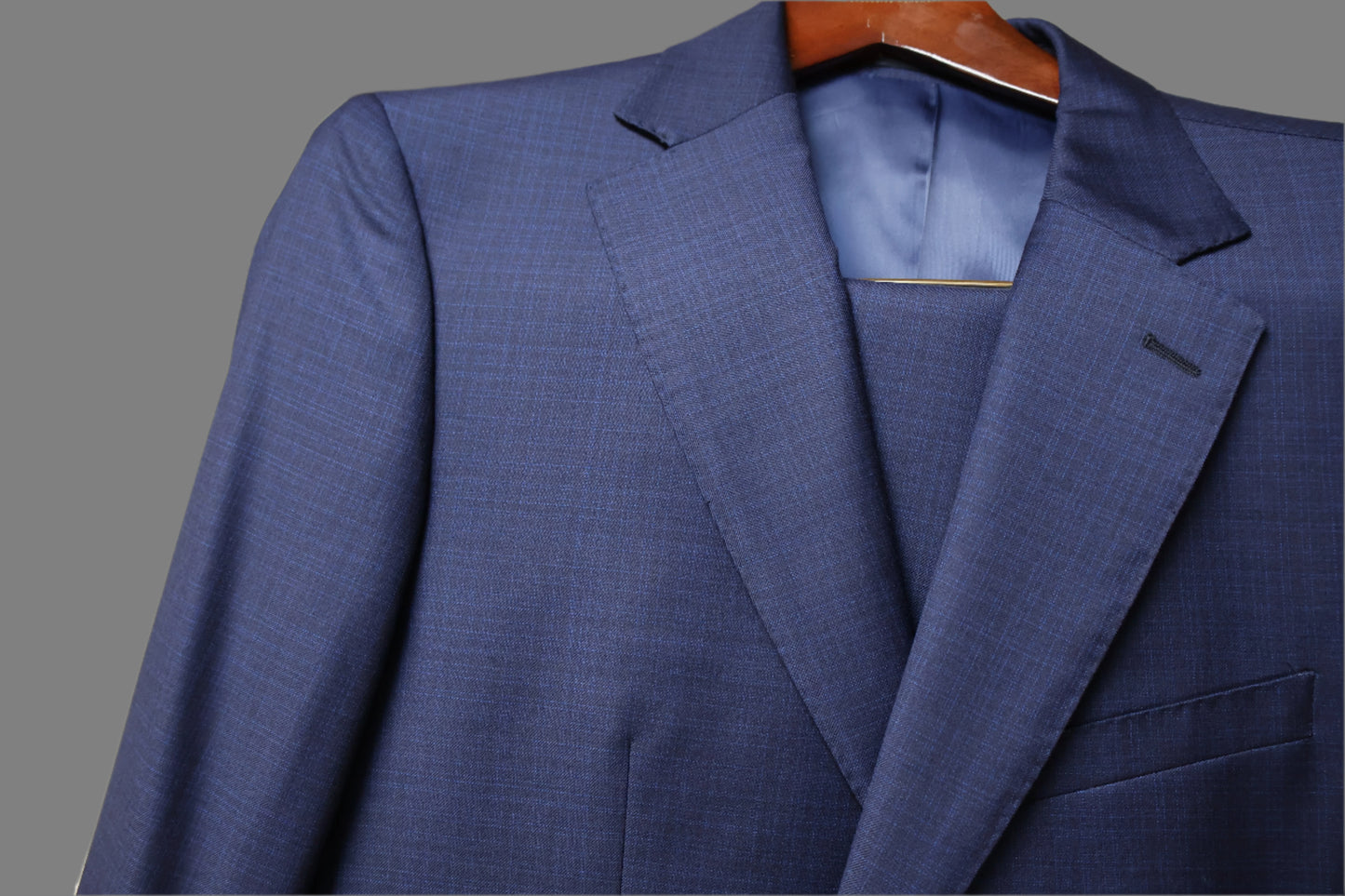 Cardeliano Mens Black Wool Suit-Blue Small Check Pattern 