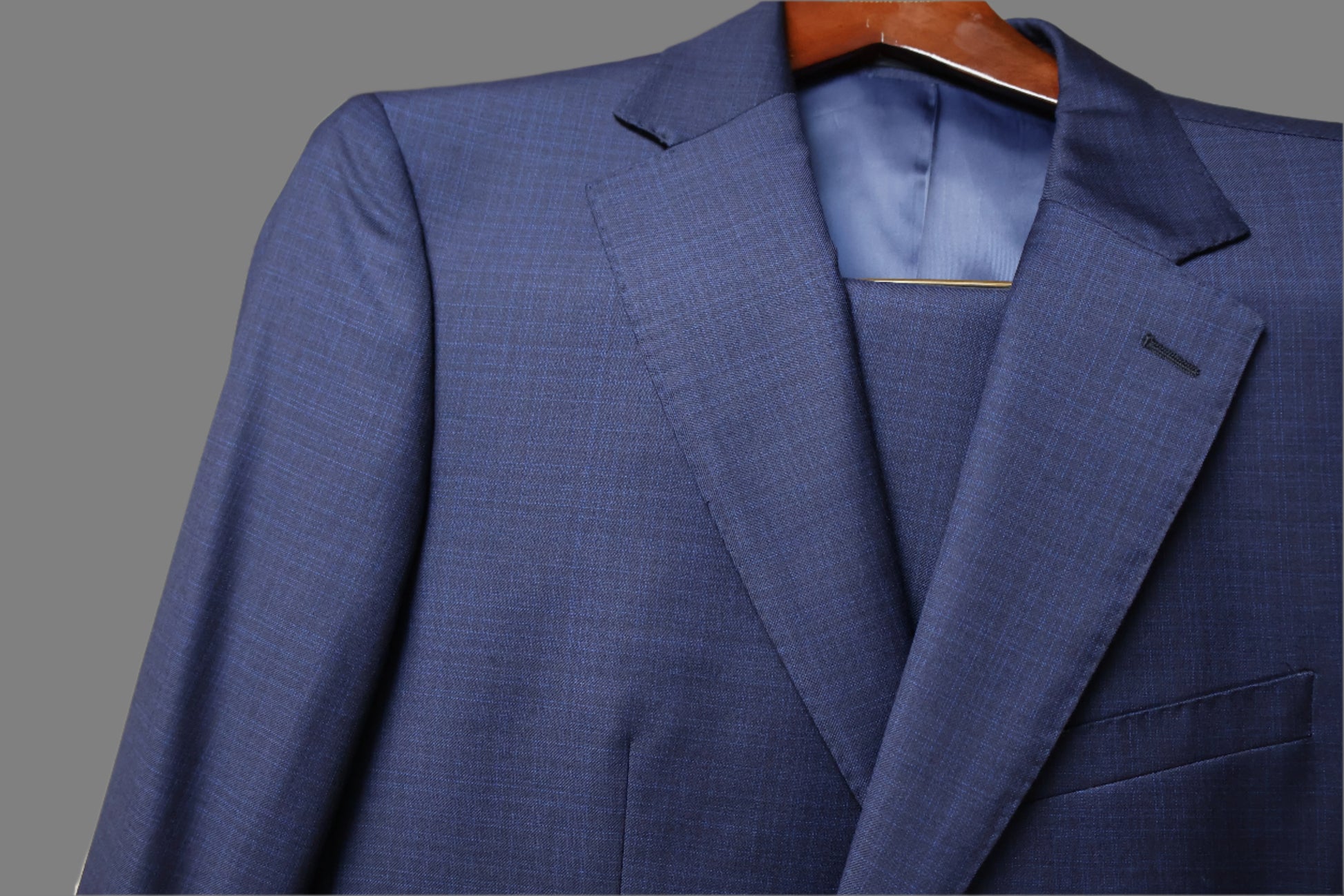 Cardeliano Mens Black Wool Suit-Blue Small Check Pattern 