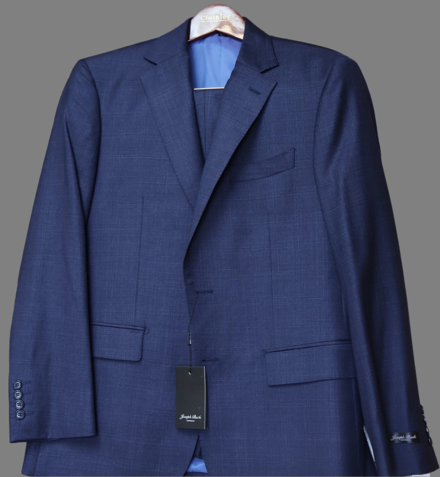 Joseph Bach Mens Navy Wool Suit-Subtle White Plaid JBE1-5002
