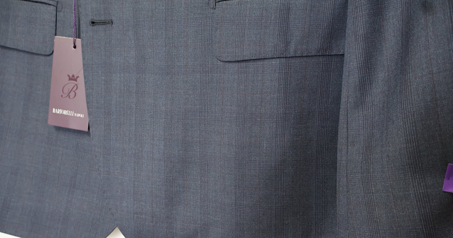 Bartorelli Napoli Men's Charcoal Wool Suit-Red Windowpane Pattern BA188739/3