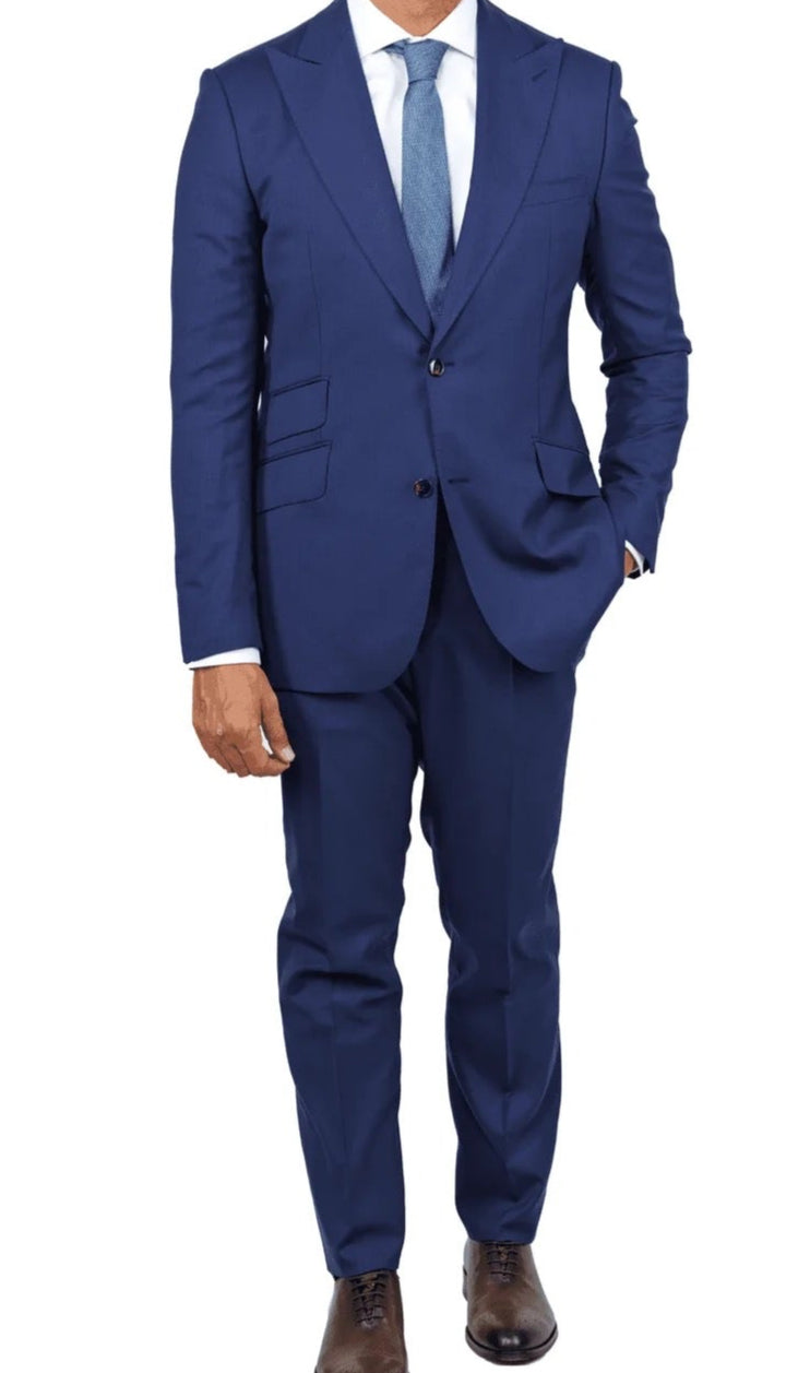 Arthur Black Mens Blue Wool Peak Lapel Ticket Pocket Suit-Slim Fit