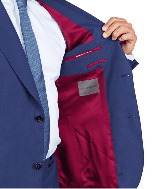 Arthur Black Mens Blue Wool Peak Lapel Ticket Pocket Suit-Slim Fit