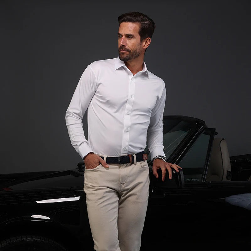 Collars & Co. Quattro Flex White Dress Shirt Semi Spread Collar