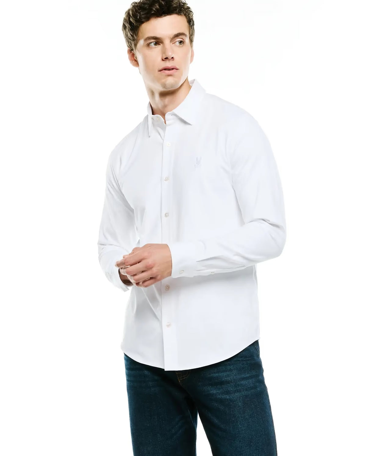 Psycho Bunny Men's Jackson Jersey Knit Long Sleeve Shirt White