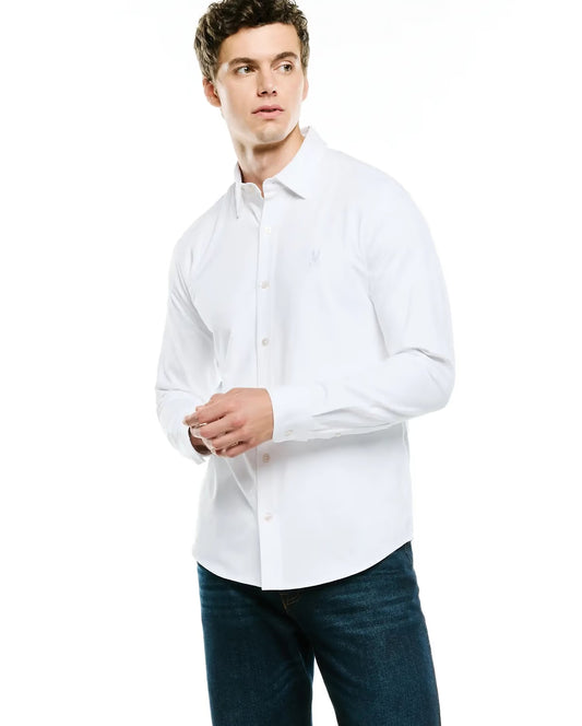 Psycho Bunny Men's Jackson Jersey Knit Long Sleeve Shirt White