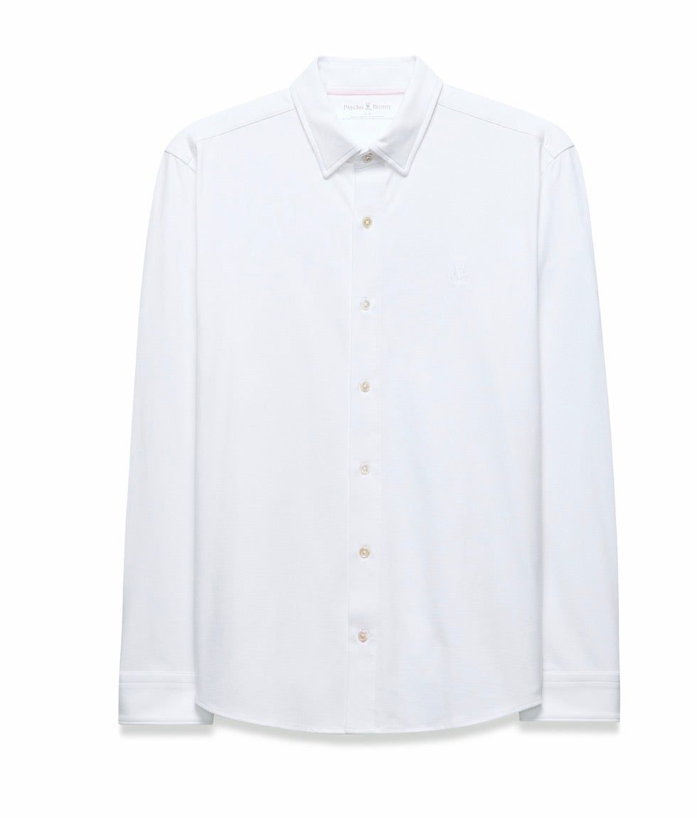 Psycho Bunny men's white long-sleeve button-down shirt with embroidered logo