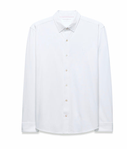 Psycho Bunny men's white long-sleeve button-down shirt with embroidered logo