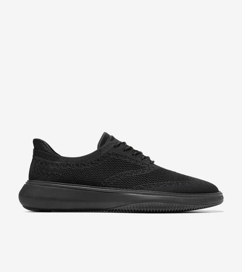 Side view of Cole Haan Grand Phaze Laser Oxford in black Stitchlite knit