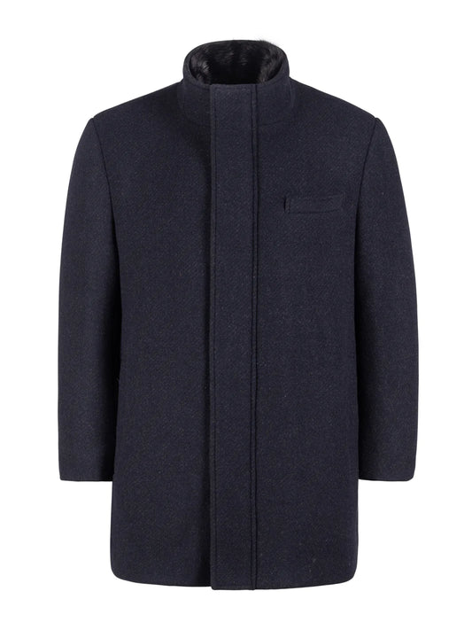 Mens Down Wool Coat Navy Design with Fur LINCOLN-2DMC