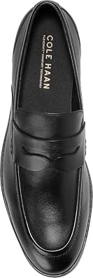 Top view of Cole Haan Newmark Grand black leather penny loafer