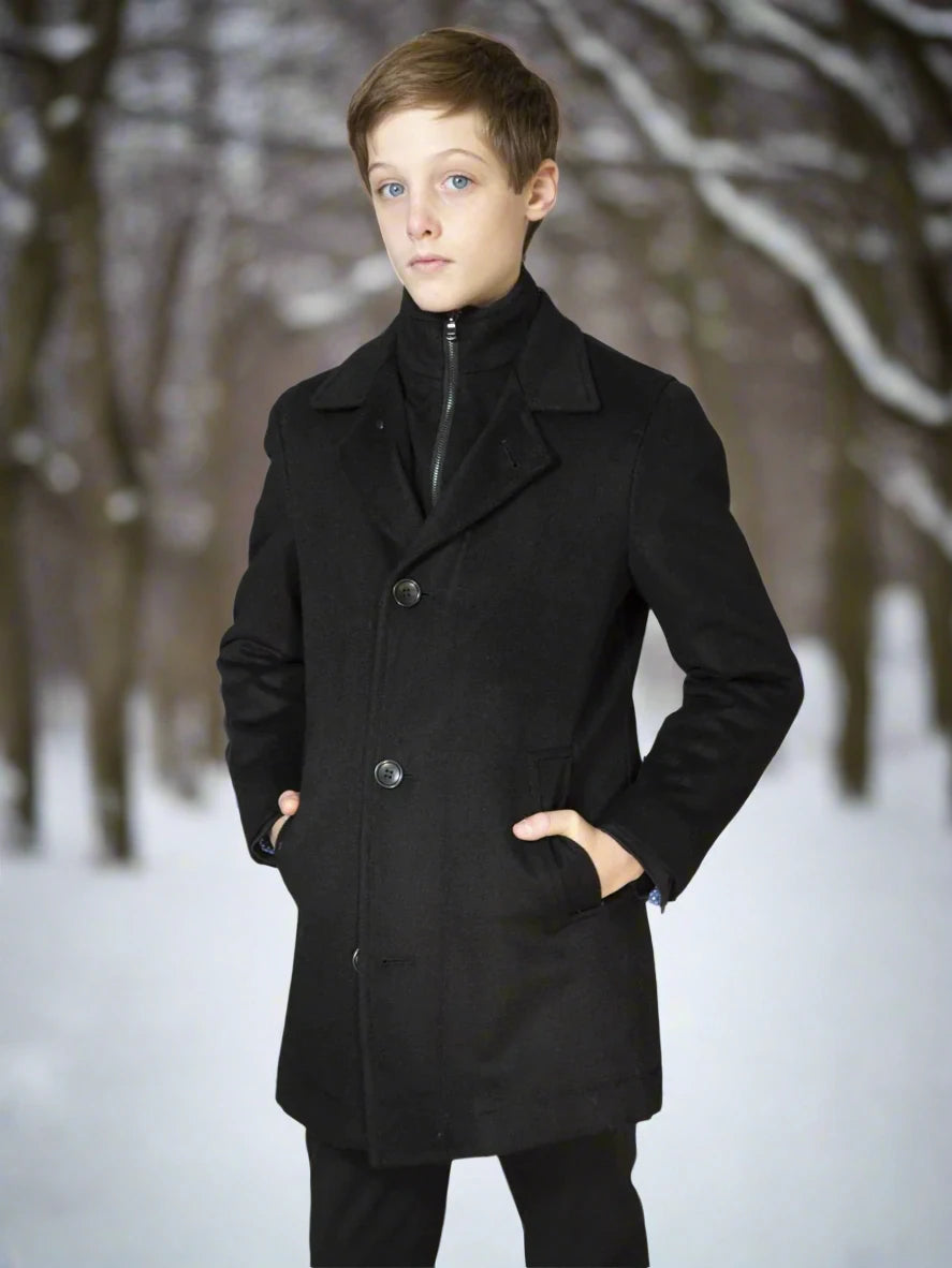 Boys Black Wool Down Zipper Coat ORLANDO-1