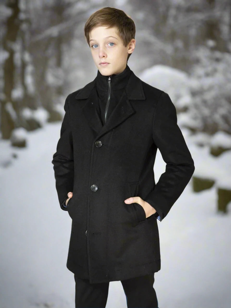 Boys Navy Wool Down Zipper Coat ORLANDO-2