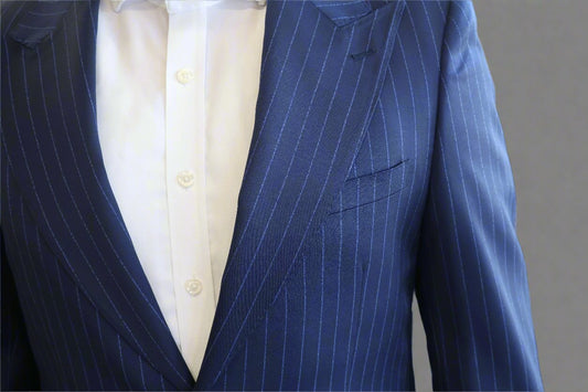 mens Centrion wool Blue pinstripe peak Lapel suit