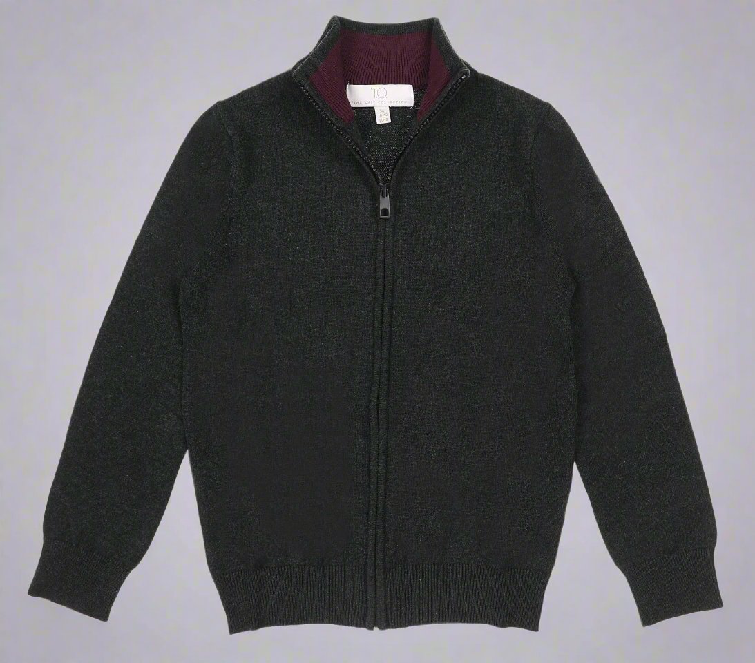 T.O. mens full zip charcoal sweater