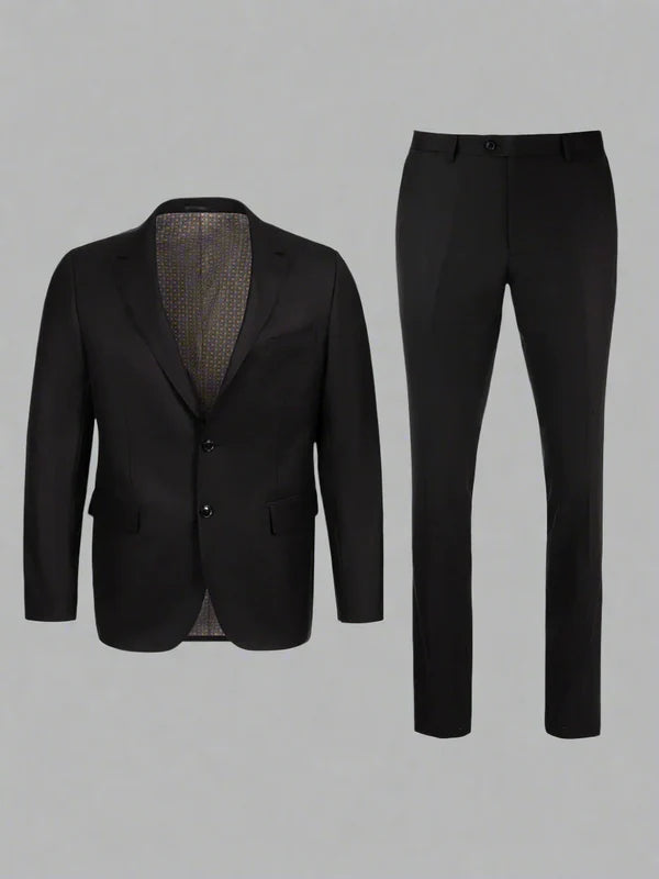 Cardeliano Mens Black Wool Suit-Classic Fit 100-1