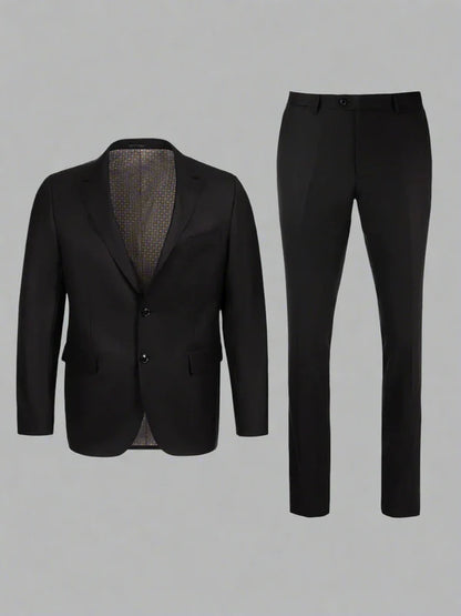 Cardeliano Mens Black Wool Suit-Classic Fit 100-1