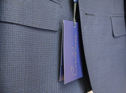 Cardeliano Mens Wool Blue On Navy Suit-Barleycorn Weave 