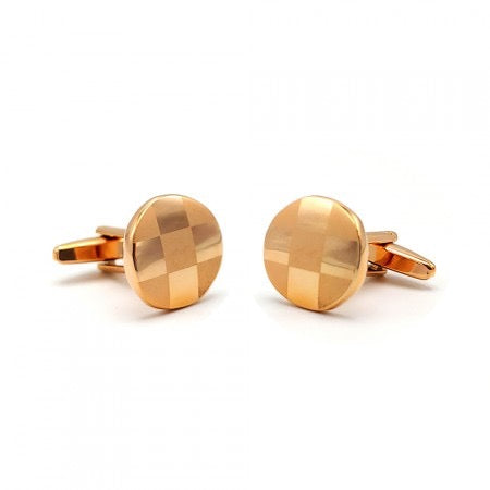 Rose Gold Round Monochrome Check Cufflinks
