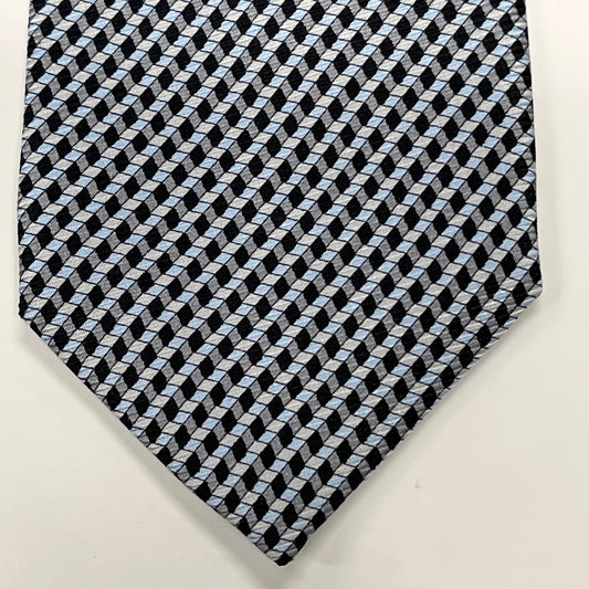 Zegna Geometric Blue Black Silk Tie - Men's Luxury Fashion EG0007