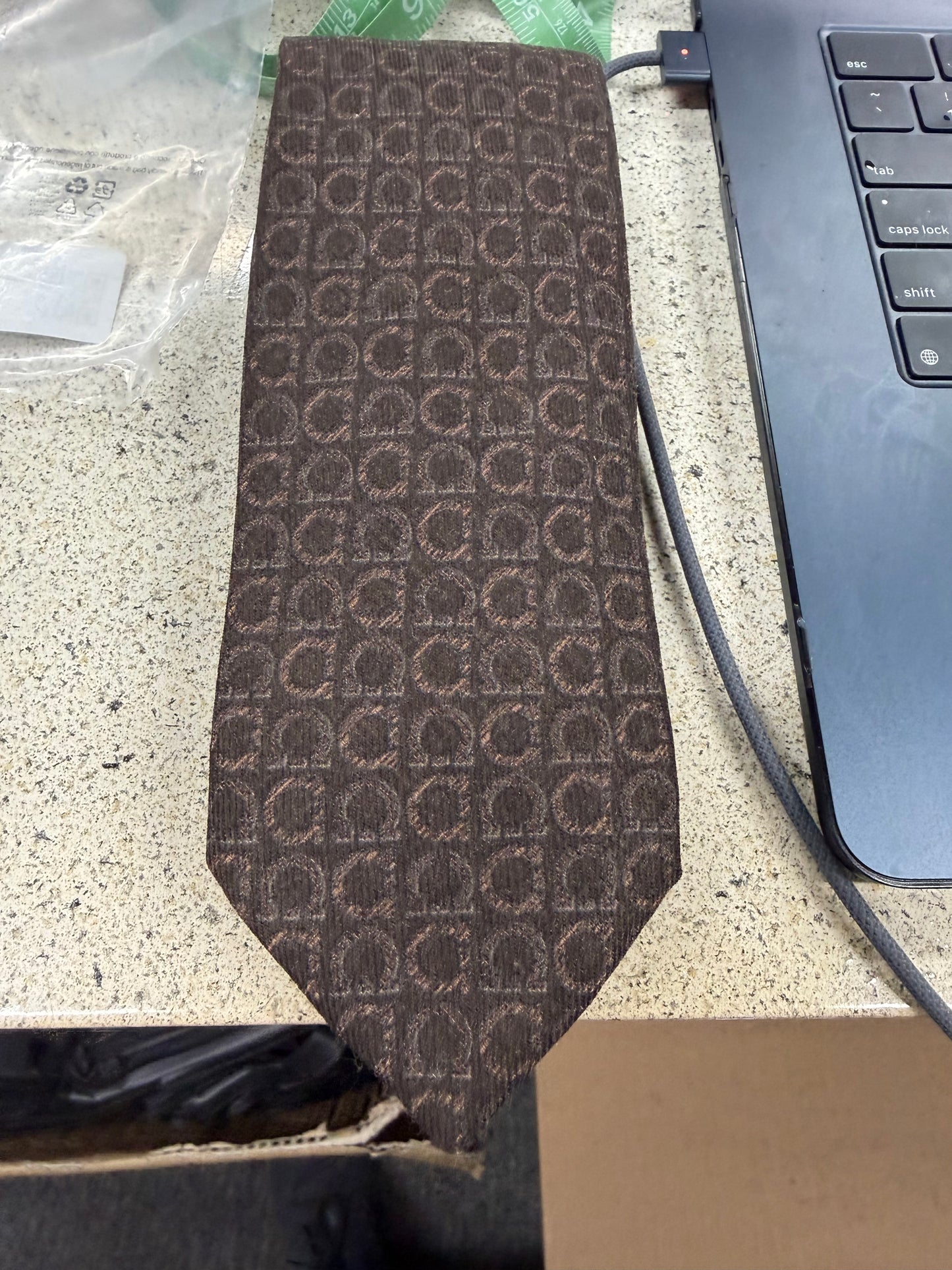 Ferragamo Mens Tie Flannel Thin Brown Gancini